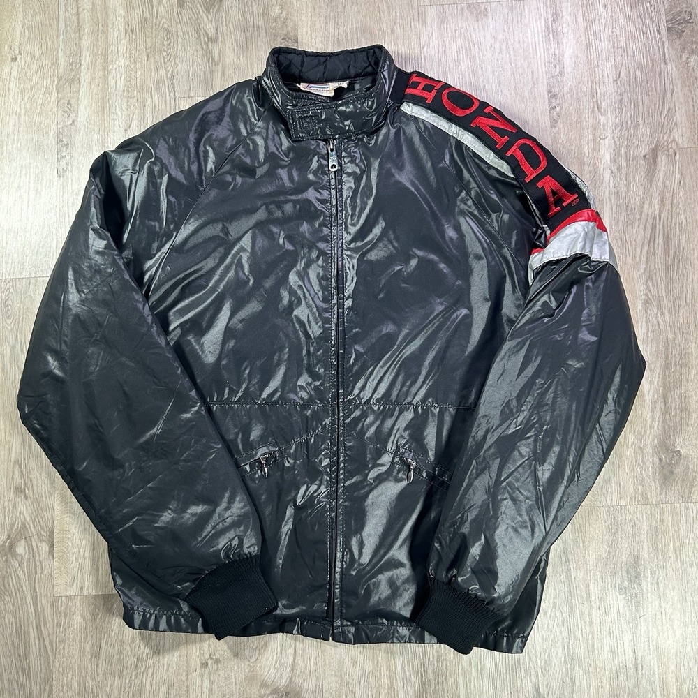 VTG 70s 80s Honda Black Biker Cafe Racing Nylon Jacket + Liner Men Medium USA